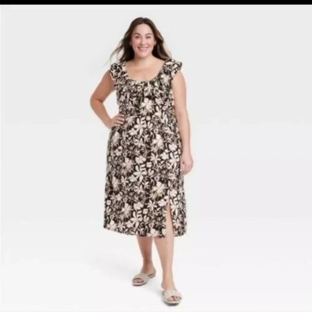 Ava & Viv - Women's Ruffle Maxi Empire Waist Dress - Black Floral 2X